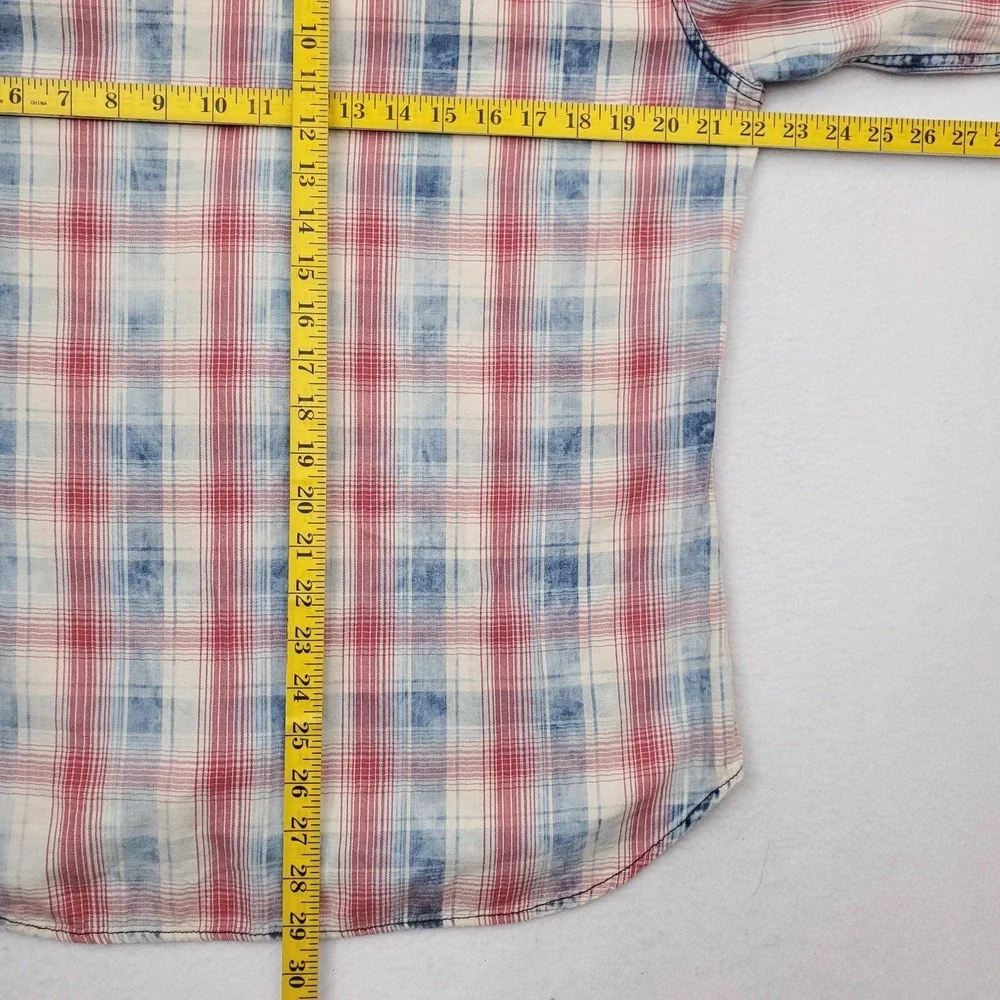 True Religion Shirt Men Large Red White Blue Plaid Western Pearl Snap Y2K Cowboy